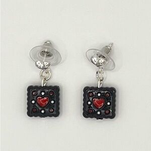 Black & Red Heart Square Drop Earrings